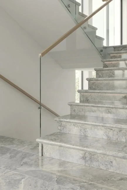 Zestaw Stopień + Podstopień Marmur Tundra Grey Polerowany Bullnose | 135x33x3 / 135x16,5x2 cm