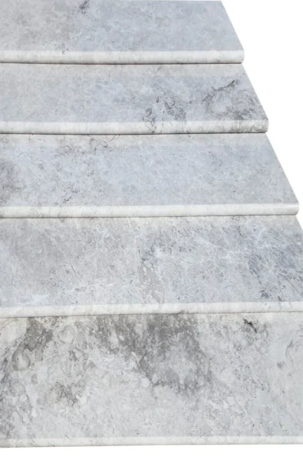 Zestaw Stopień + Podstopień Marmur Tundra Grey Polerowany Bullnose | 135x33x3 / 135x16,5x2 cm