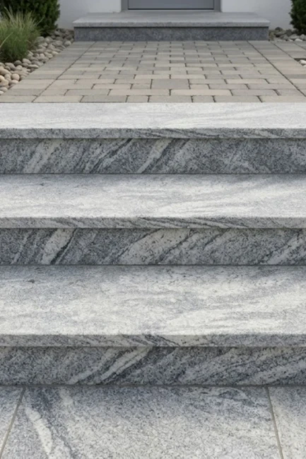 Zestaw Schodowy Granitowy Juparana New Stopień Płomień + Podstopień Poler | 150x33x2 / 150x16,5x2 cm