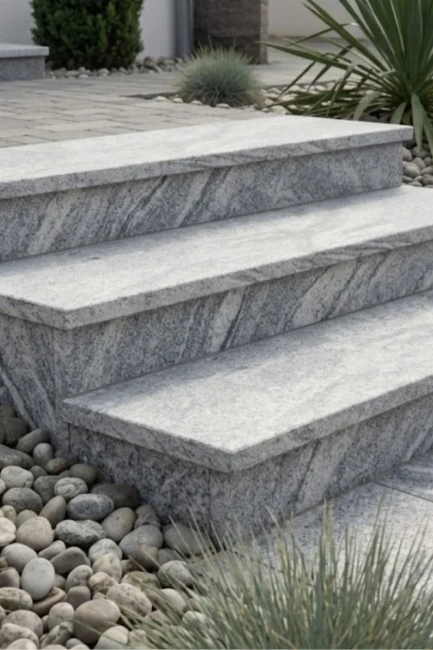 Zestaw Schodowy Granitowy Juparana New Stopień Płomień + Podstopień Poler | 150x33x2 / 150x16,5x2 cm