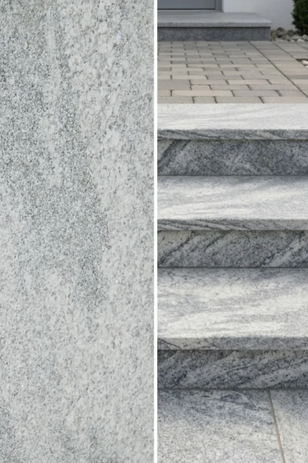 Zestaw Schodowy Granitowy Juparana New Stopień Płomień + Podstopień Poler | 150x33x2 / 150x16,5x2 cm
