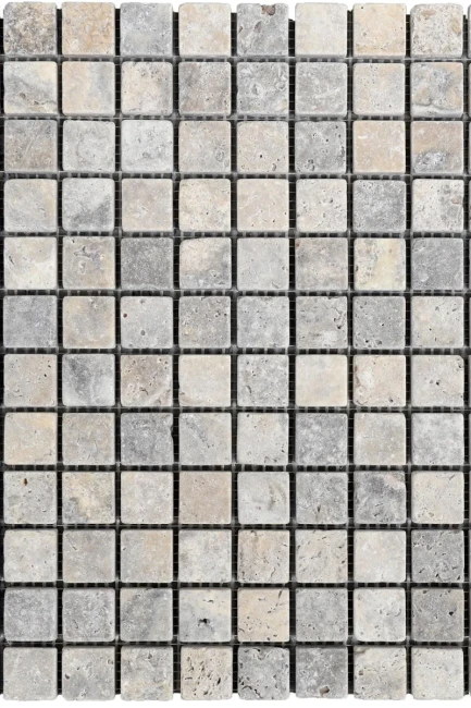 Mozaika Trawertynowa Silver Ash Standard 2 3x2 3 Bębnowany | 30,5x30,5x1 cm