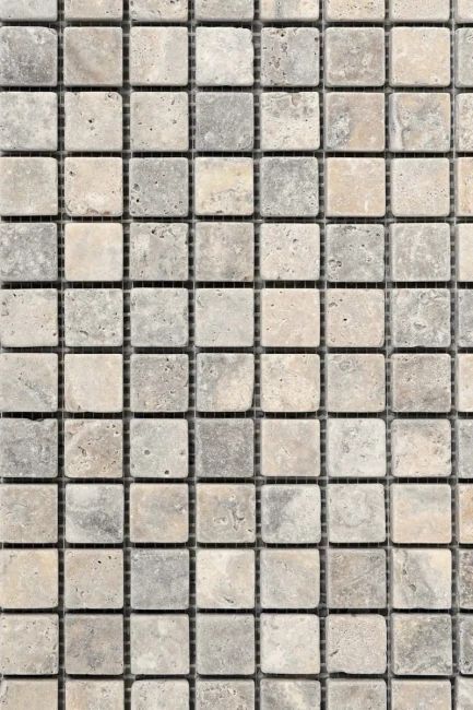 Mozaika Trawertynowa Silver Ash Premium 2,3x2,3 Bębnowany | 30,5x30,5x1 cm