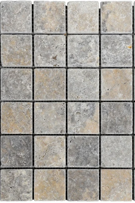 Mozaika Trawertynowa Silver Ash Standard 4,8x4,8 Bębnowany | 30,5x30,5x1 cm