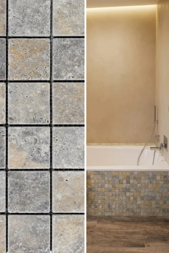 Mozaika Trawertynowa Silver Ash Standard 4,8x4,8 Bębnowany | 30,5x30,5x1 cm