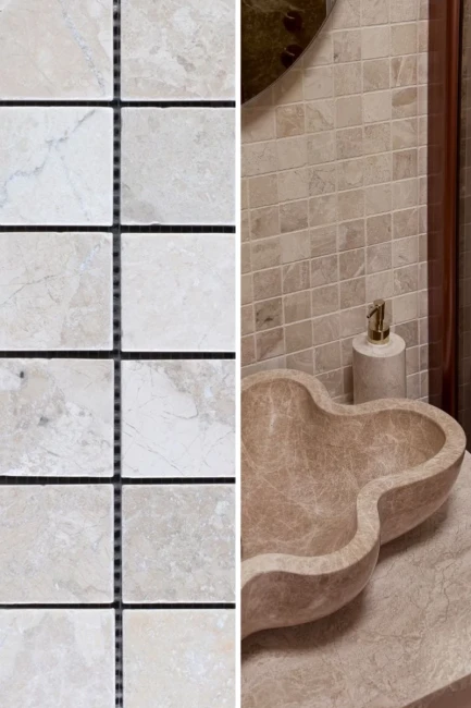 Mozaika Marmurowa Queen Beige 4,8x4,8 Bębnowany | 30,5x30,5x1 cm