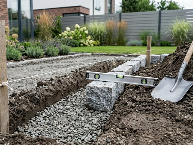 Wykop i podbudowa z kruszywa pod obrzeża granitowe